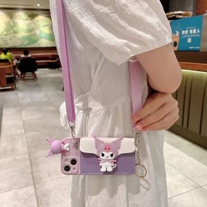 Samsung Galaxy A35 A55 A15 S24 A02S S23 A24 A25 A04 A14 A04S S9 A04e S10 S22 A02 A03 S8กระเป๋าสตางค์ดีเยี่ยม A03S A05 A05S S21 S20 FE Plus 10 20 Crossbody Kuromi Papa นิ่มลายการ์ตูน S24