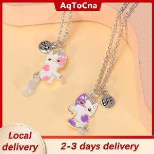 [COD] AqToCna Ship within 24 hours 2Pcs set Cartoon Cat Shape Pendant Chain Best Friends Necklace BFF Friendship Childrens Jewelry Gift For Girls
