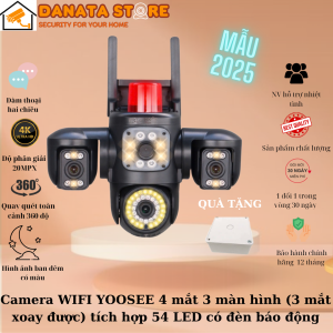 [Bảo hành 24 tháng] Camera YOOSEE WIFI ngoài trời 4 mắt 3 màn hình tích hợp 54 LED siêu nét - Hàng nhập khẩu