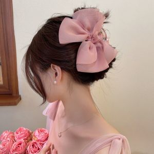 SEETE French Style Chiffon Hair Claw Large Sweet Women Hair Grab Fashion Temperament Bow Shark Clip Hair Accessory
