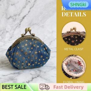 SHNGki Denim Five Pointed Star Coin Purse for Women Mini Wallet Buckle Card Slot Fashion Accessory for Gifting