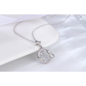 COLIN NECKLACE - Kalung Wanita Rantai Silver Simple Aesthetic Aksen Liontin Planet Star Diamond Berlian Perhiasan Aksesoris Fashion Korean Style Kekinian [I3-5]
