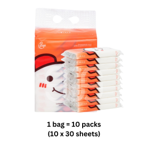 Popi LaLaLa To-go LotionSoft Facial Tissues for Delicate Skin and Nose (1 Pack-30Pulls /10 Packs- 300 Pulls)