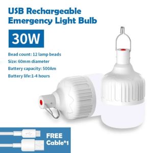 Emergency LED Light Bulb 120W USB Rechargeable LED Emergency Light Bulb with 5 Lighting Modes Portable Emergency Rechargeable Light Bulbs with Hook for Outdoor Picnic Camping Tent