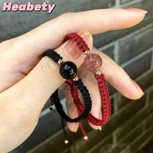 Heabety New Obsidian Lucky Beads Strawberry Crystal Bracelet Womens Woven Couple Bracelet Gift