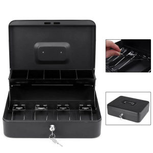 4GL Cash Box (30cm x 24cm x 9cm) Compartment Tray Lockable Security Portable Cash Box cash drawer money box