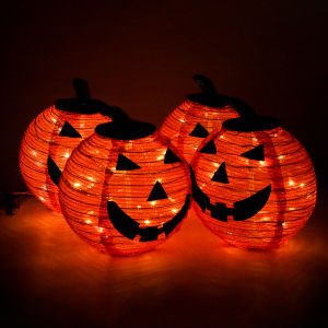 Halloween Pumpkin with Star Black Top Hat 8 Modes Pop Up Pumpkin Waterproof Halloween Pumpkin Decoration