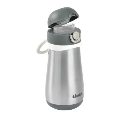 BEABA กระติกน้ำสแตนเลสแบบยกดื่ม Stainless Steel Spout Bottle 350 ml - Charcoal
