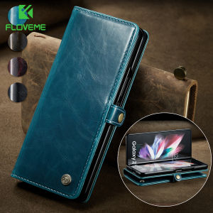 FLOVEME Luxury Leather Phone Case For Samsung Galaxy Z Fold 5 Fold 4 Fold 3 5G Luxury Magnetic Card Holder Wallet Back Cover For Galaxy Z Fold 5 Fold 4 Fold 3