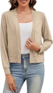 DouBCQ  Womens Long Sleeve Short Cardigan Lightweight Front Open Short Top Shawl