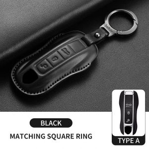 SDSgTop Layer Leather Car Key Case Cover Shell for Porsche 718 Panamera 911 Macan Taycan Cayman Boxster Car Key AccessoriesHJO