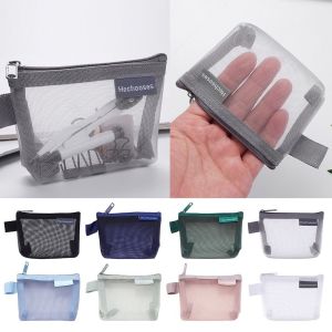 OKKFINE ไนลอนทำจากไนลอน กระเป๋าใส่เหรียญ ที่เก็บของชิ้นเล็ก ตาข่ายแบบตาข่าย ที่ใส่บัตร หูฟังบลูทูธ สามมิติกัน กระเป๋าเครื่องสำอางขนาดเล็ก อุปกรณ์การเรียนสำหรับโรงเรียน