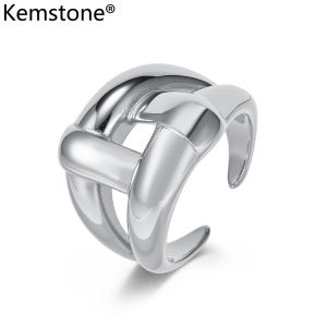Nhẫn hở bằng thép không gỉ được đánh bóng vàng kemstone cho nữ trang sức thời trang tối giản