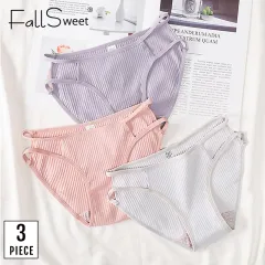 FallSweet 3pcs/set Ice Silk Sweet Panties for Woman Lace Line Middle Waist Seamless  Underwear Summer Thin Easy Dry Brief