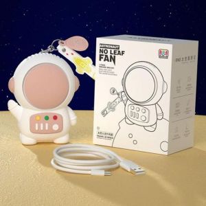 Cartoon Handheld Astronaut Mini Fan USB Charging No Leaf Fan Desktop Student Sunset Light Free Keychain And USB Charging Cable
