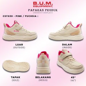 BUM Equipment Kids Shoe CSY629/CSY630 Black x Red/Pink x Fuchsia - Kasut Kanak-Kanak Kasual Ringan Selesa Sneakers