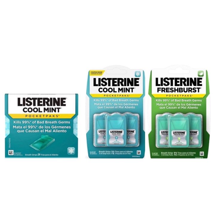 Listerine Cool Mint Pocketpaks Breath Strips Kills Bad Breath Germs, 24 ...