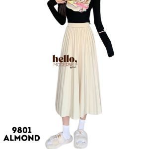 Hello Moderne Plain Pleated Skirt High Waist 24-28 Full Gartered A-Line Long Elegant Women Skirt 9801