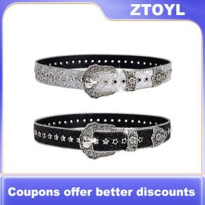 【ZTOYL】 Personality Gothic Rhinestone Belts For Women Girl Fashion PU Leather Belts Western Cowboy Y2K Retro Jeans Skirt Decor Waistband