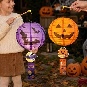 Wajah hantu laba-laba bulat lipat Halloween pusat membeli-belah lampu labu gantung hiasan bar suasana suasana adegan hiasan