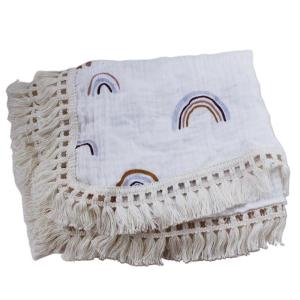 Baby Tassel Swaddle Wrap 2 Layer Soft Pure Cotton Receiving Blanket Muslin Quilt