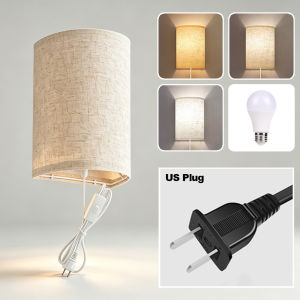 Set of 2 Plug In Wall Lamps with On Off Switch Cord Fabric Shade Wall Sconces Lighting 3 Color Temperatures Bedside Wall Lamp E26 E27 Socket Home Decor Wide Voltage