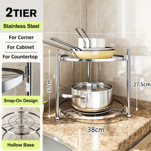 LivinEase 4/5 Tier Stainless Steel Pot Rack Adjustable Height Kitchen Storage Organizer
