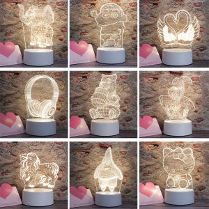 SANX Creative Lovely 3D Night Lights Acrylic Lamp Night Table Lamp LED Lampu Meja Birthday Gift Home Decoration Meja Lampu for Night Light Bed Lampu Tidur