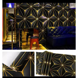 Wallpaper Sticker Dinding Geometris 3D Kuning Panjang 8 Meter x Lebar 45cm