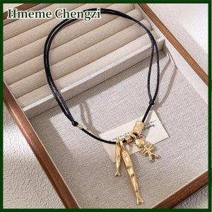 Hmeme Fashion Autumn Winter New Metallic Fish Bone Pendant Necklaces For Women Long Adjustable Wax Rope Sweater Chain Chain
