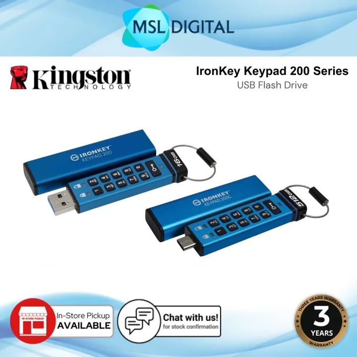 Kingston IronKey Keypad 200 Series USB Flash Drive 200C (16GB/32GB/64GB/128GB/256B/512GB)