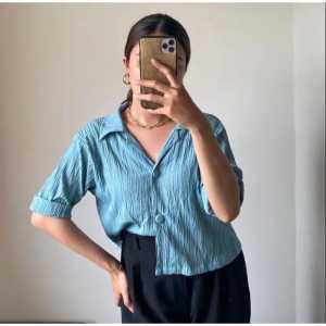 KEMEJA LENGAN PENDEK WANITA/KEMEJA CROPTOP WANITA