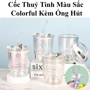 Cốc Thuỷ Tinh Màu Sắc Colorful Kèm Ống Hút