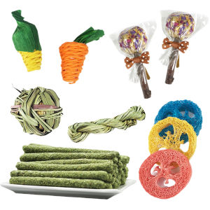 Aixuexi 14Pcs Rabbit Chew Toys Rich Fiber Teeth Grinding Toy Natural Straw Corn Carrot Woven Balls Small Animal Toys for Hamster Chinchillas 14Pcs No Pigment