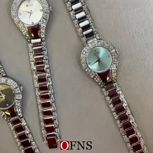OFNS Rhinestone Quartz Women Watch Sunburst Dial Butterfly Case Korean Luxury Gift
