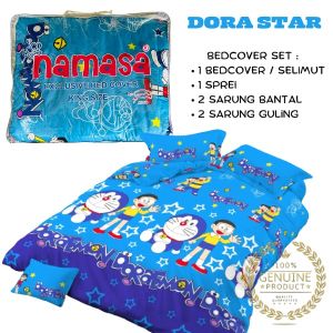 NAMASA Bedcover 1 set lengkap KING SIZE ukuran 180x200 bahan MICROTEX DISPERSE bahan PREMIUM tidak luntur LEMBUT ADEM / motif DORAEMON / untuk anak anak / bed cover kintakun gold edition