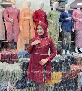 (FREE HIJAB) Kebaya bahan brokat tille mutiara payet model inara full puring