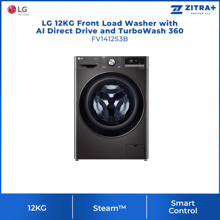 Lg 12kg Front Load Washer With Ai Direct Drive And Turbowash 360 Fv1412s3b Steam™ Smart 2543