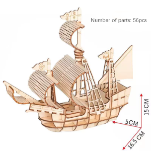 Laser-Cut 3D Wooden Ship Puzzle DIY Kit | Sailing Boat Model Building Toy for Adults Teens (Christmas/Birthday Gift)