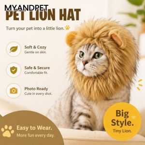 Pet Lion Mane Hat Wig Costume Soft Plush Cat Dog Cosplay Photo Booth Festival Dress Up