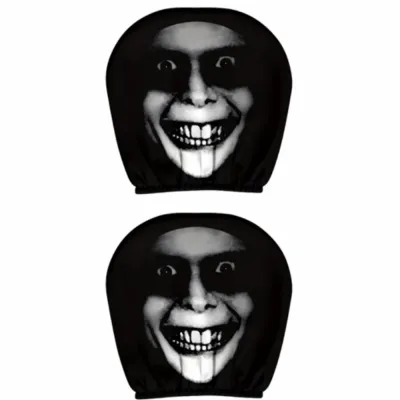2Pcs Exaggerated Car Headrest Covers Cartoon Funny Face Expressions Car Seat Headcover Big-Eyed Cartoon Print Washable Car Pillowcase Halloween Christmas Holiday