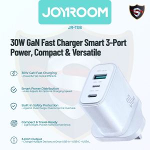 Joyroom 30W GaN Smart Charger JR-TG6 | 3 Port Fast Charging USB Adapter for iOS Android Devices