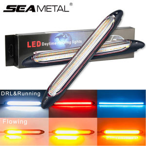 SEAMETAL 2Pcs Led Car DRL Daytime Running Lights Sequential Turn Signal Lamp Yellow Flow Waterproof Universal 12V Auto Headlights