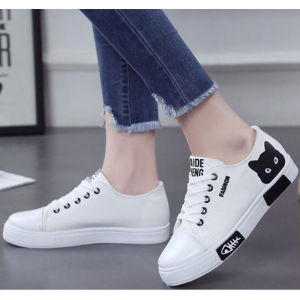 รองเท้าผ้าใบ รองเท้าสีขาว รองเท้าผู้หญิงลำลอง รองเท้านักเรียนลูกแมว รองเท้าแบน INS สตรีทแฟชั่น ต่ำ