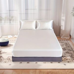 SoraX Silk Bedsheet Full Garterized Smooth & Silky Bedsheet Cooling Silk Bedsheet Mattress Protectors