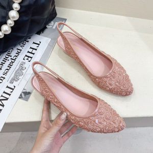 [Free Shipping] New Shallow-Toe Sandals Niche Rose-Toe Flats WomenS Fashionable Outerwear Versatile Crystal Shoes With Label