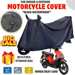 HONDA BEAT CARB Waterproof Motorcycle Cover Motor Cover (BLACK) WITH SHOE SHINE WIPES 12SHEETS