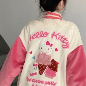 Anime Hello Kitty Jacket Baseball Uniform Y2K Sanrioed Couple Outfit Spring Winter Cute Coat Tops Casual Vintage Loose Leisure