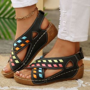[Free Shipping] 2026 Summer Plus Size Platform Roman Sandals For Women New Summer Style Color-Block Cross-Strap Wedge Sandals