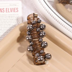 Pearl Telephone Wire Elastic Hair Band for Women Girls Hair Weaving Spiral Cord Rubber Band Pearl Hair Accessories